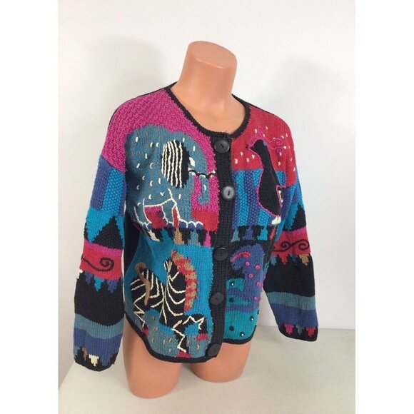 Segrets Vintage Cardigan Sweater Fantasy Animals Womens Small - Picture 2 of 7